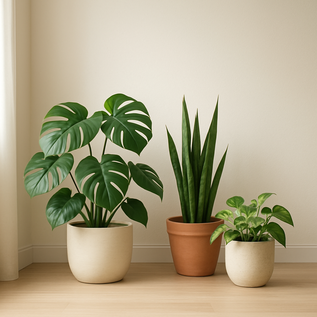 A bright corner styled with a cluster of lush green indoor plants